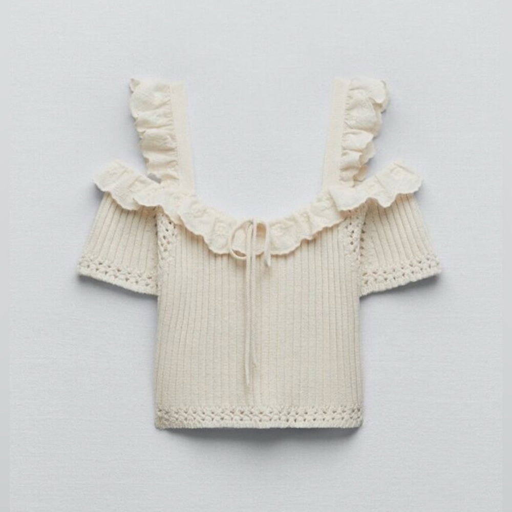 Zara Combination Crop Top in Ecru
